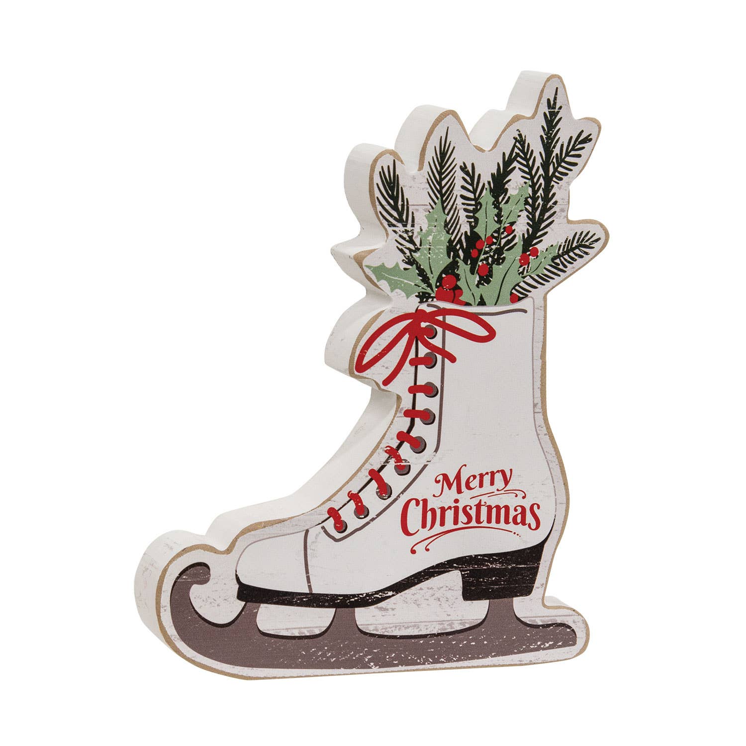 Merry Christmas Ice Skate & Greenery Chunky Sitter