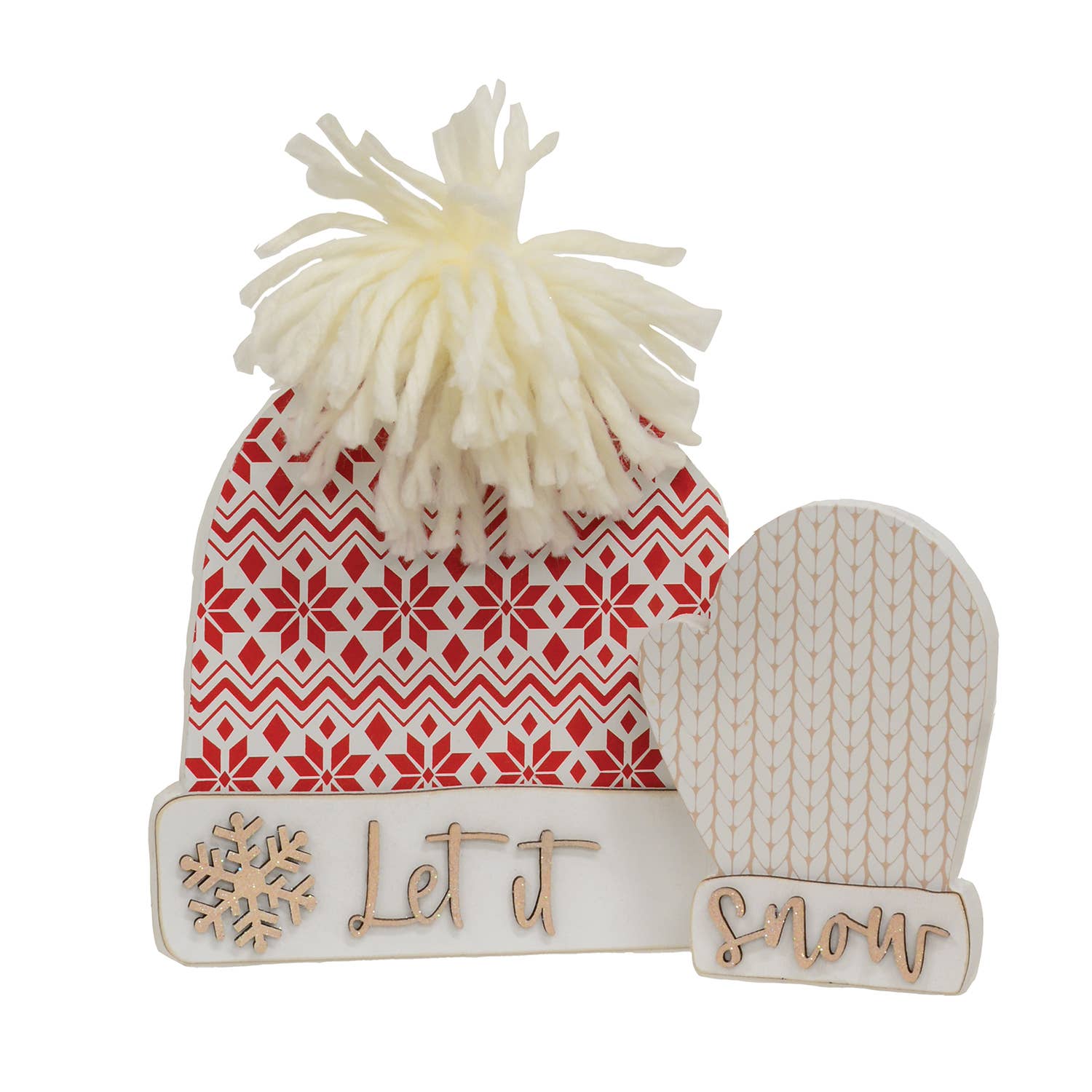 Let It Snow Wooden Hat & Mitten Sitters